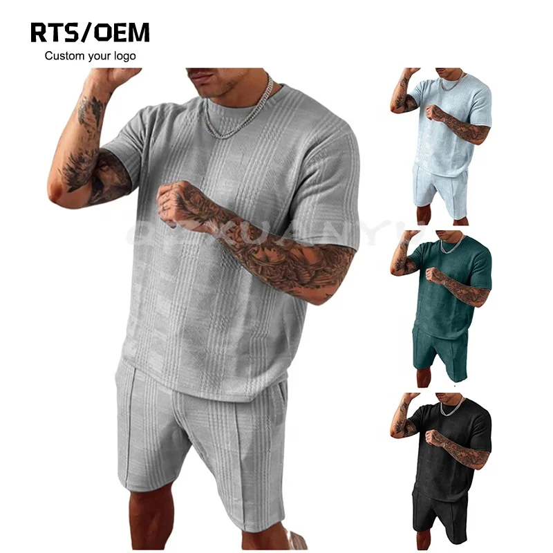 High Quality Custom Logo Tracksuit Sweatsuit Men Plain Blank Track Sweat Suits 2 Two Piece Short Set Men Summer Outfits For Men
