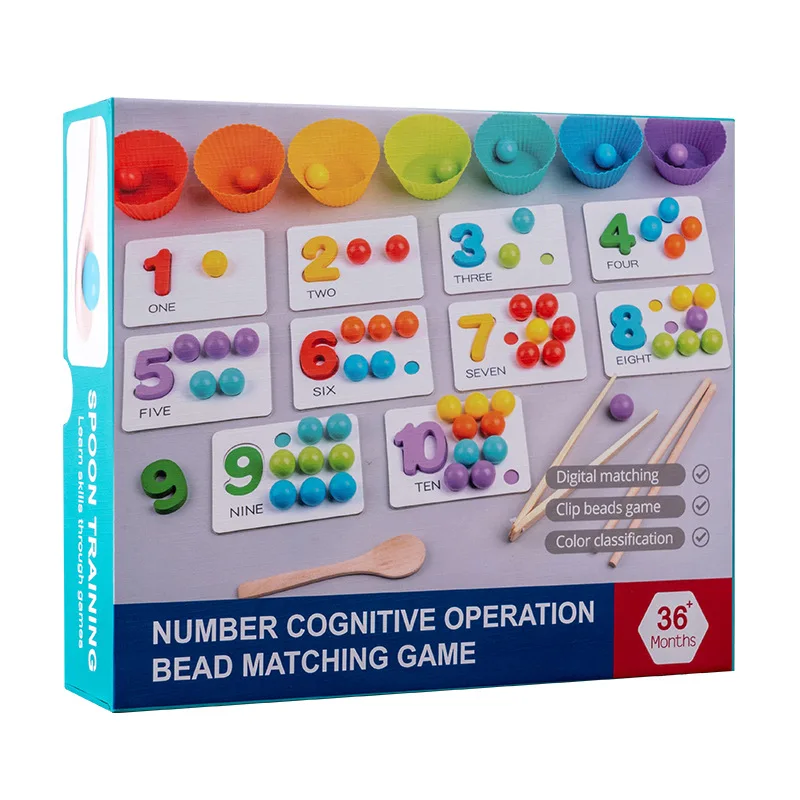 2024 Premium Edition Wooden Numeral Cognitive Arithmetic Puzzle  Education Toy Clip Bead Arithmetic Pairing Soft Silicone toy