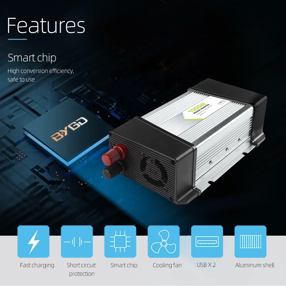 High Quality DC to AC Corrected Sine Wave 1000w 12v to 220v 1000 watt dc ac power inverter factory power inverter solutions