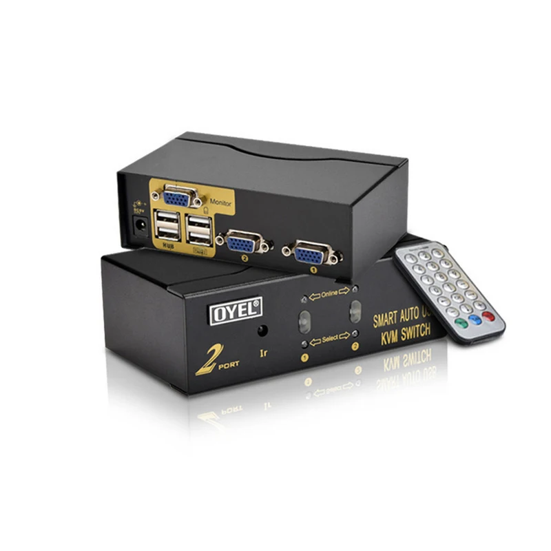 2 port USB VGA KVM switch Manual series  high quality  2 input 1 output with usb hub support 1920X1080@60HZ