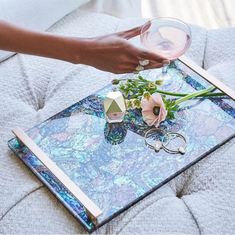 Eco-Friendly Home Decoration Arab Style Wooden Tray Luxury Serving Customized Epoxy Resin Wooden Serving Trays