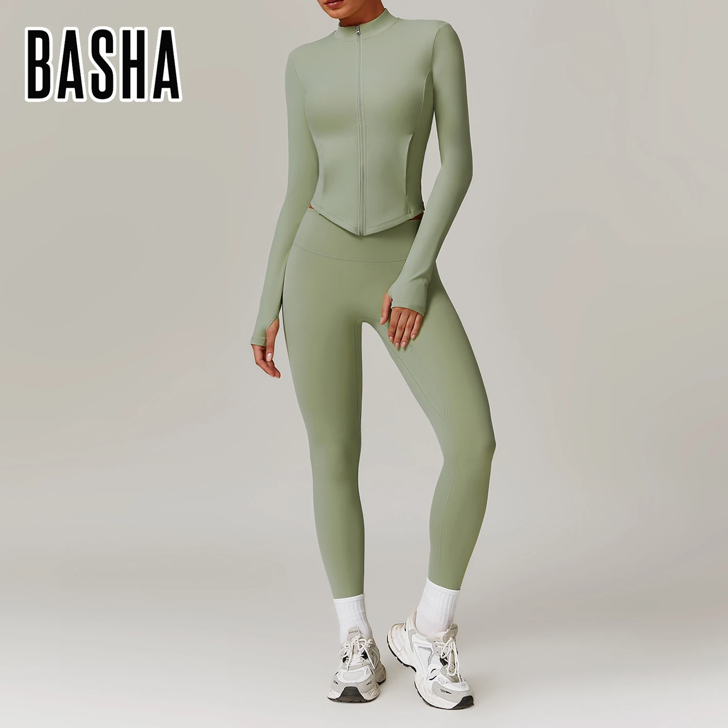 BASHAsports-TZ8924 Sports Casual Plus Fleece Set High Waist Wide Leg Warm Yoga Wear Women Slimming Long Sleeve Fitness Set