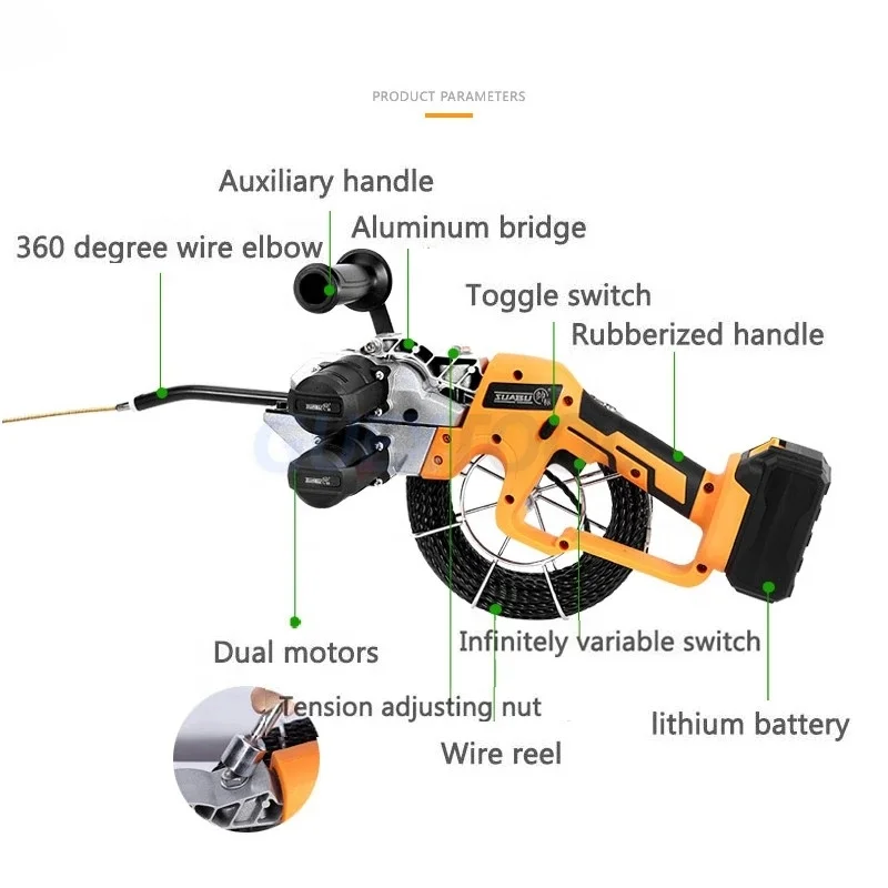 Lithium Battery Pull Line Stringing Machine Equipment Electrician Electric Cable Cross Line Leading Tools High Power Chargeable