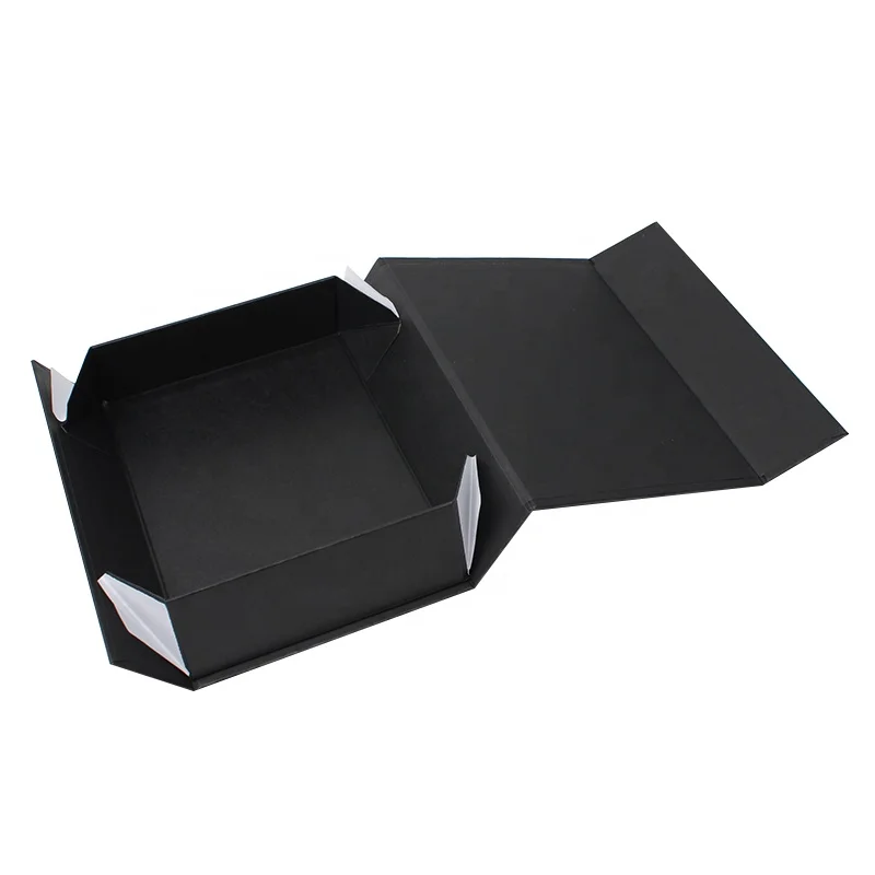 Custom Luxury Elegant Folding Gift Black Paper Box With Magnetic Closure For Cosmetic Packaging