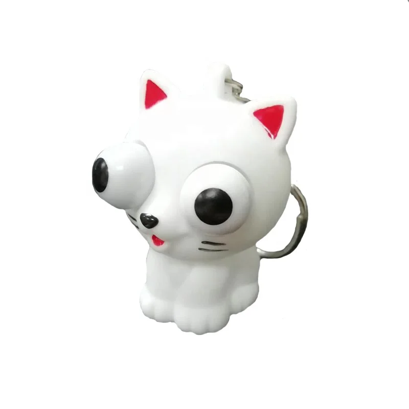 Hot sell PVC Animal Custom Eye Popper White Cat Keychain
