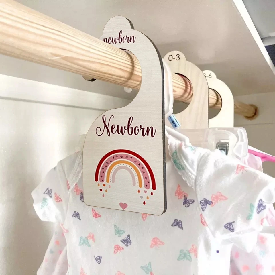 Printable Boho Rainbow Nursery Clothes Organizers Baby Closet Size Newborn Gift Hanger Wooden Sign Baby Closet Wardrobe Dividers