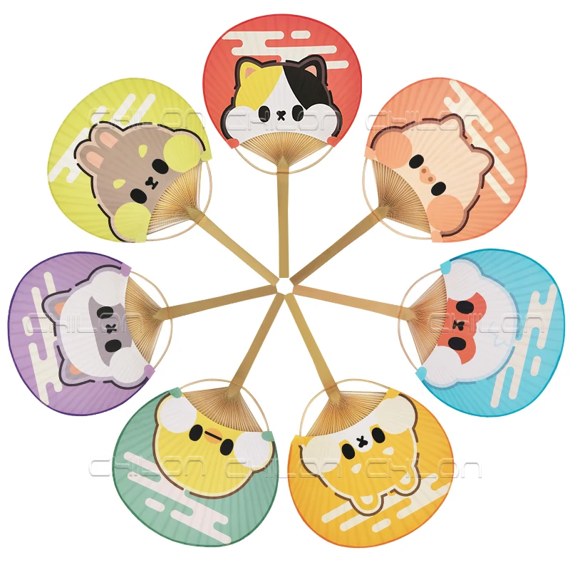 Japanese Vintage White Round Paddle Hand Fan Bamboo Handheld Fan For Personal Decoration