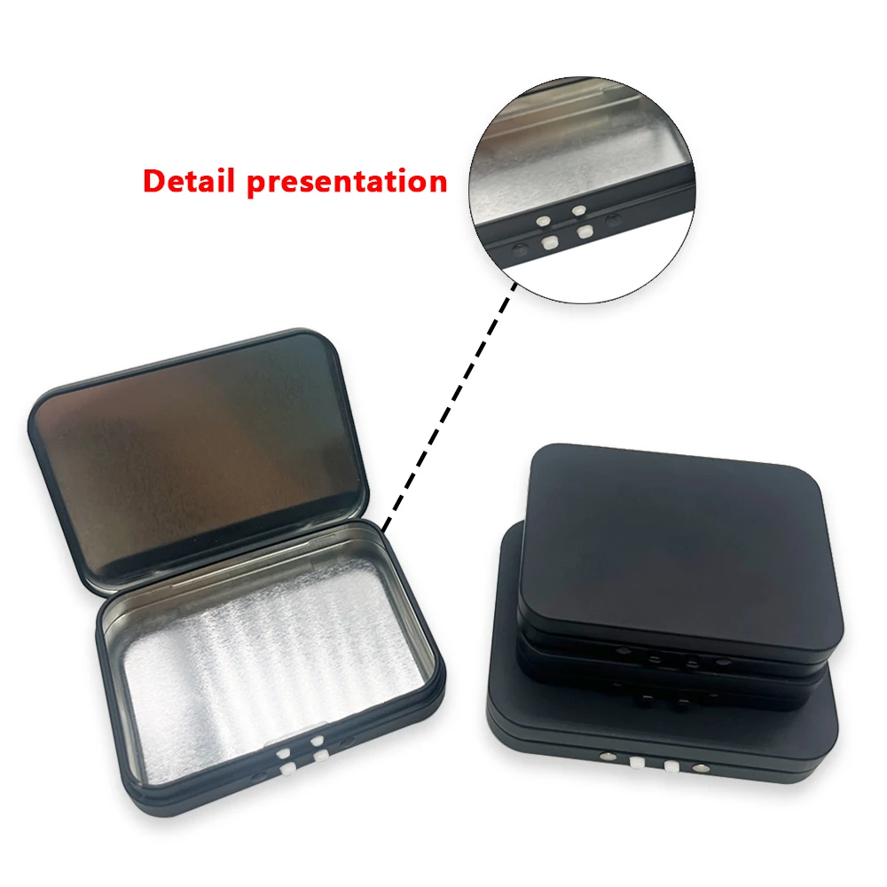 RTS Custom printed small rectangular black hinged lid cigarette/gift/candy/mint packaging storage containers metal tin cans