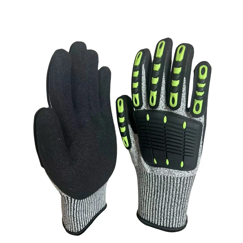 UT ANSI CUT A5 TPR Hppe Pu Palm Coated 5 Cut Resistant Gloves Anti Impact Safety Work Gloves Anti Vibration Oil-proof Gloves
