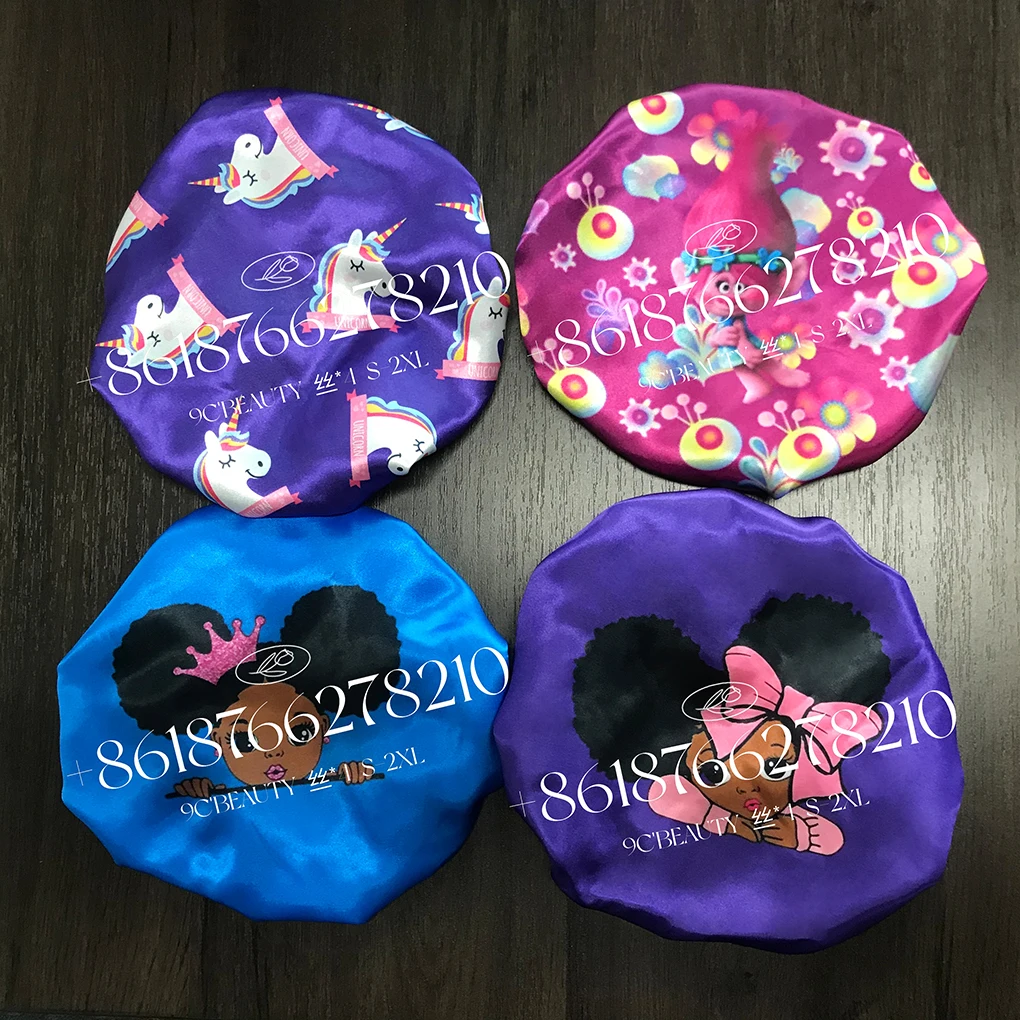 Karmas World Moana cartoon characters double layer logo custom kids satin hair bonnets
