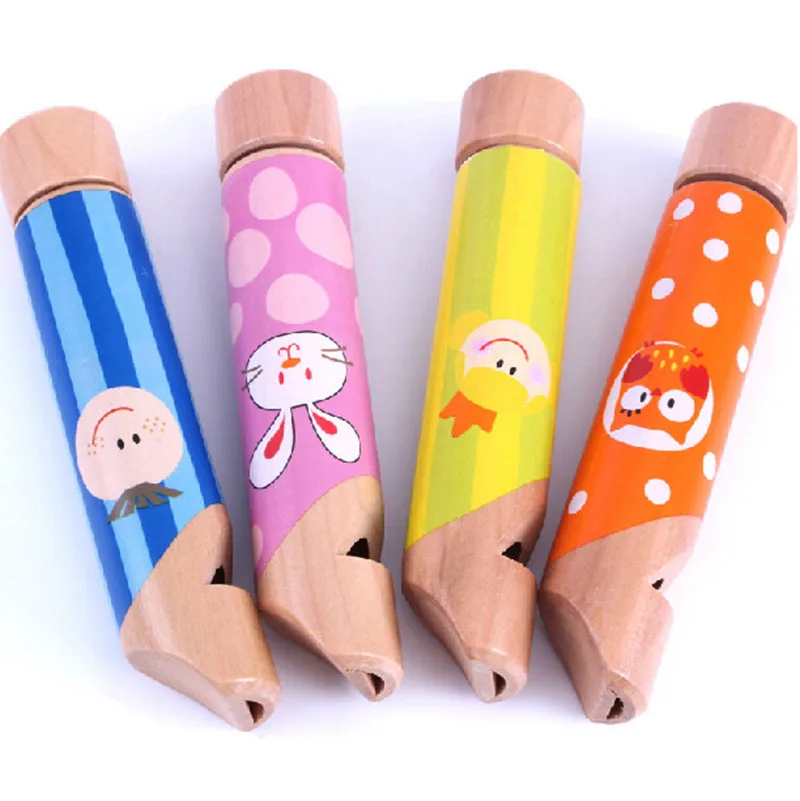 Wooden Children Slide Whistle Colorful Print Whistle Toys Funny Kids Music Toys