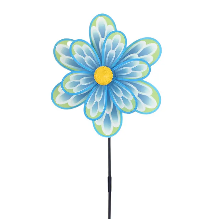 BAILING Kids Toy Windmill Round Leaf Flower Pinwheel Customizable Double Wheels Garden Decor Windmill