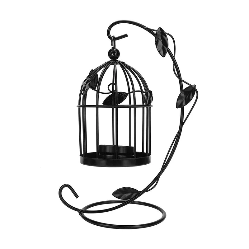 Bird Cage Candlestick Vintage Wrought Iron Candle Holder Retro Hollow Out Hanging Lamp for Home Decor Wedding Decoration