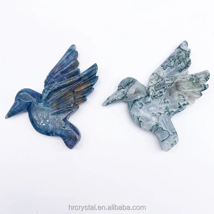 Vivid Folk Crystal Carving Hand Carved Natural Agate Crystal Hummingbird Animals Figurines