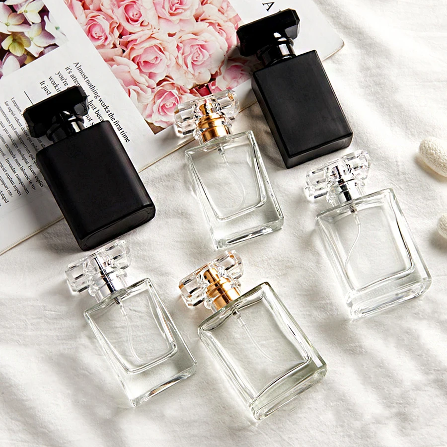 wholesale square fragrance spray bottle heavy bottom 30ml 50ml luxury flat glass perfume bottle