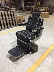 Black Classic Shape Hydraulic Barber Chair Leather Diamond Pattern Embroidery Salon Furniture Hairdresser Barber Chair