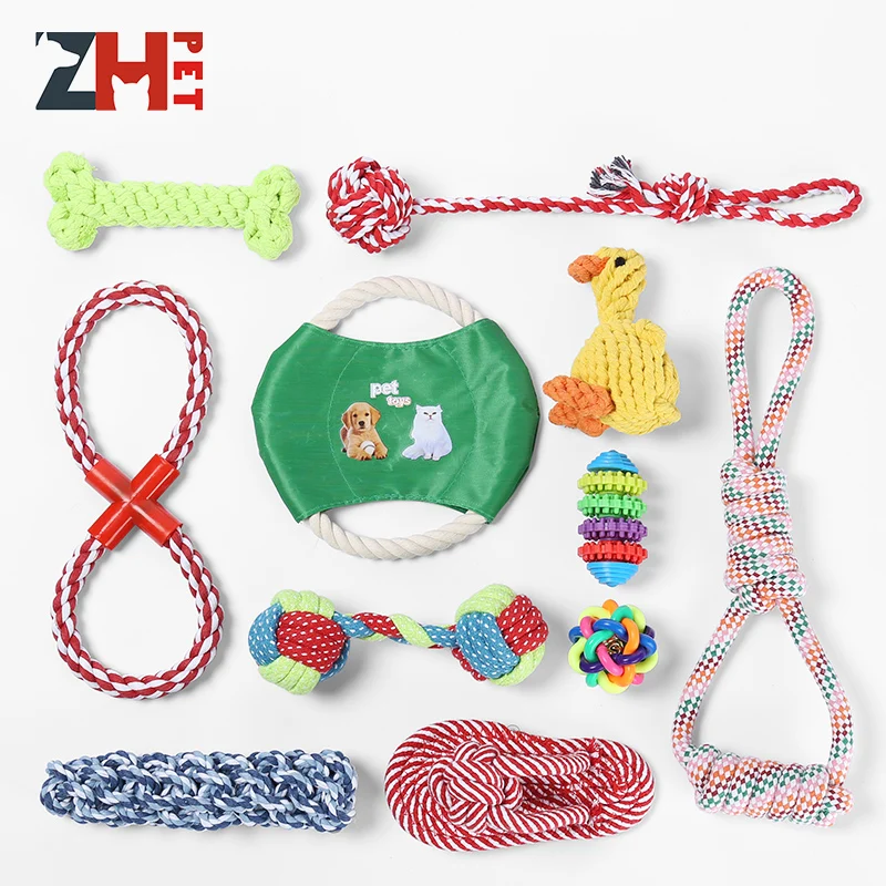 10 pack set ball Interactive squeaky rubber cotton rope dog chew toys set