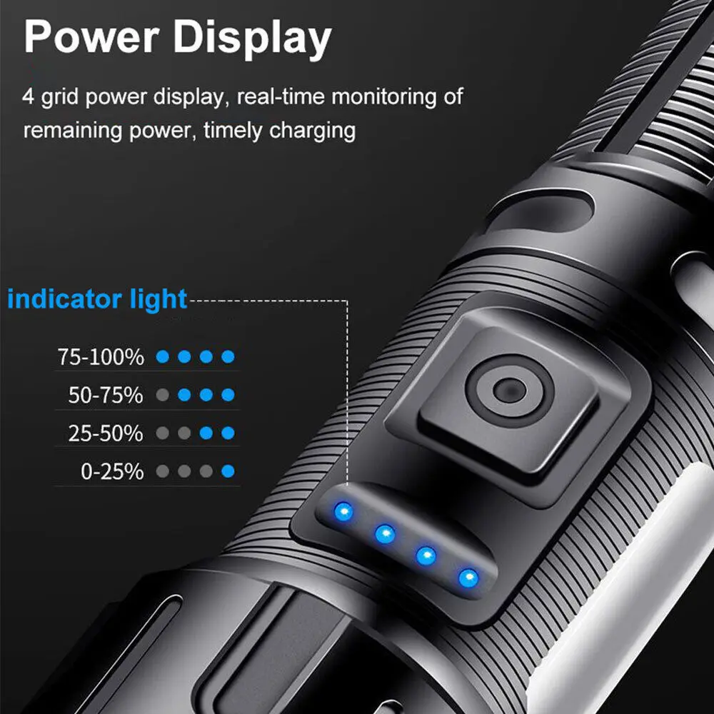 USB Flashlight 360 Handheld COB Lantern T6 Tactical Zoomable with Magnetic Base Camping Torch Work Light