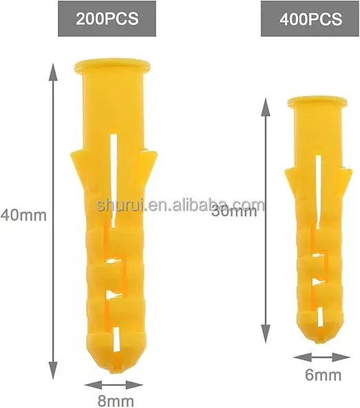 Screw Fastener Plastic Anchor Wall Plastic Pipe Nylon Expansion Bolt Plastic Expansion Tube(100pcs)