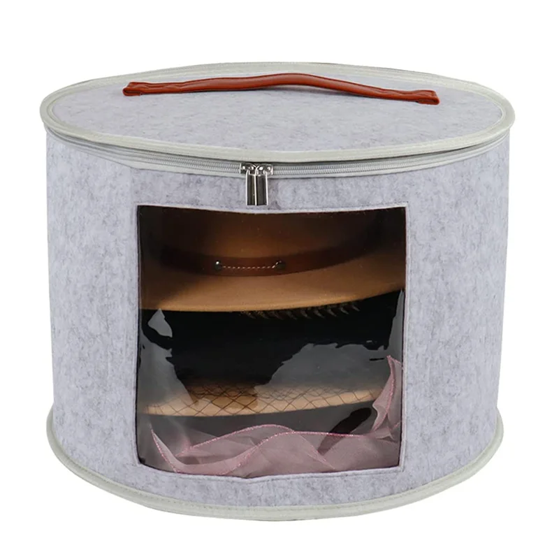 Portable Felt Organizer Bucket Hat Storage Box with Dust Proof Lid for Travel Clothes Stuffed Animal Toy Storage Bin Bag