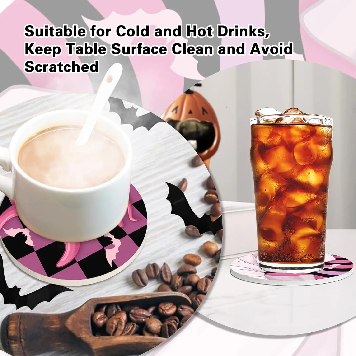 Halloween Sublimation 4.25Inch Round Ceramic Coaster with Cork Round Square Absorbent Coaster Base for Tabletop Protection