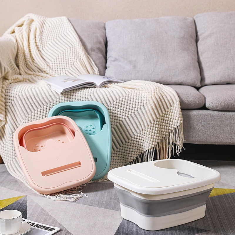 PP plastic foldable spa foot bath tub collapsible wash basin save place Modern two tone portable foot wash basin for home