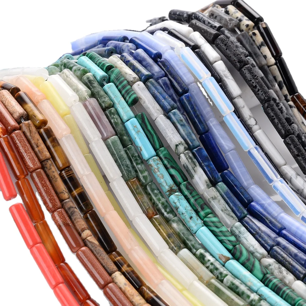 4*14mm Cylindric Natural Stone Beads Aventurine Tiger Eye Agates Malachite Bead for Jewelry Making DIY Bracelet Accessories