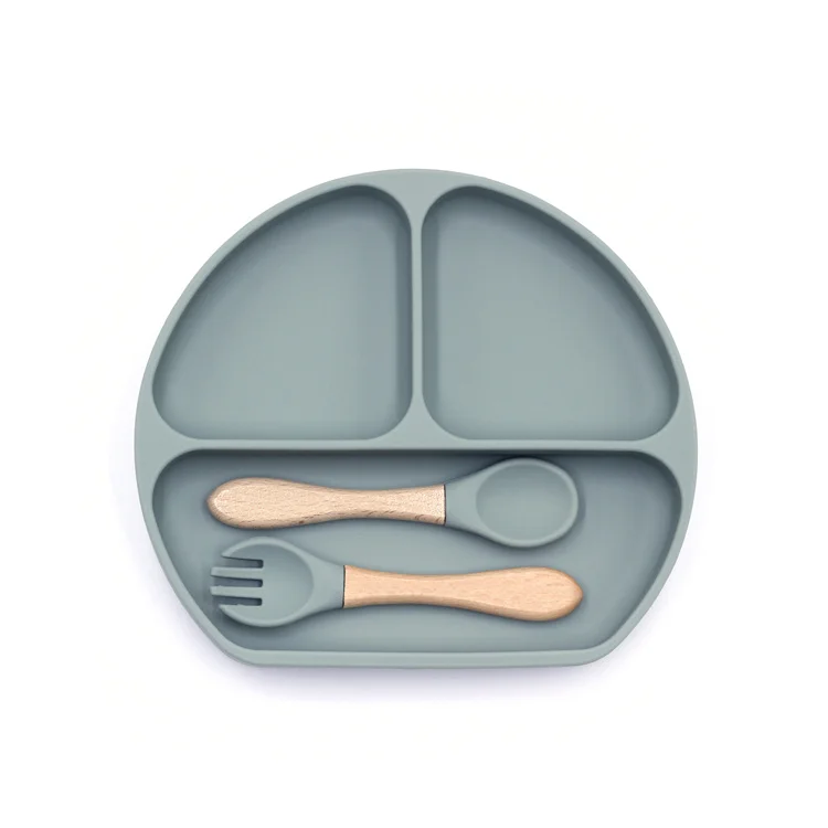 Eco Friendly Custom Kid Silicone Baby Plate Waterproof Tableware Suction Silicone Plate Spoon Fork