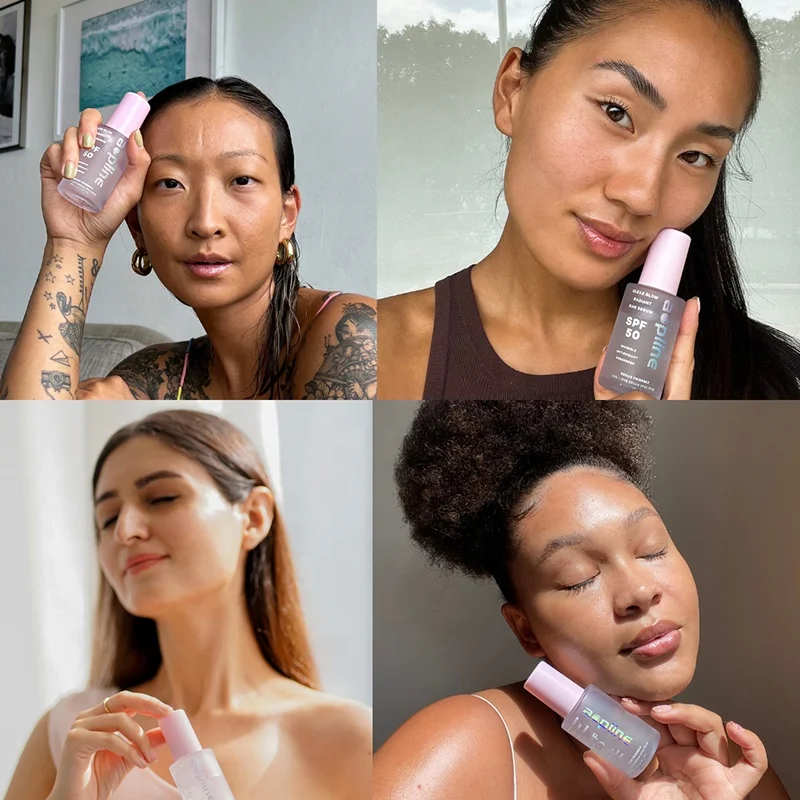 Private label transparent clear glow radiant SPF 50 facial sunscreen serum for face