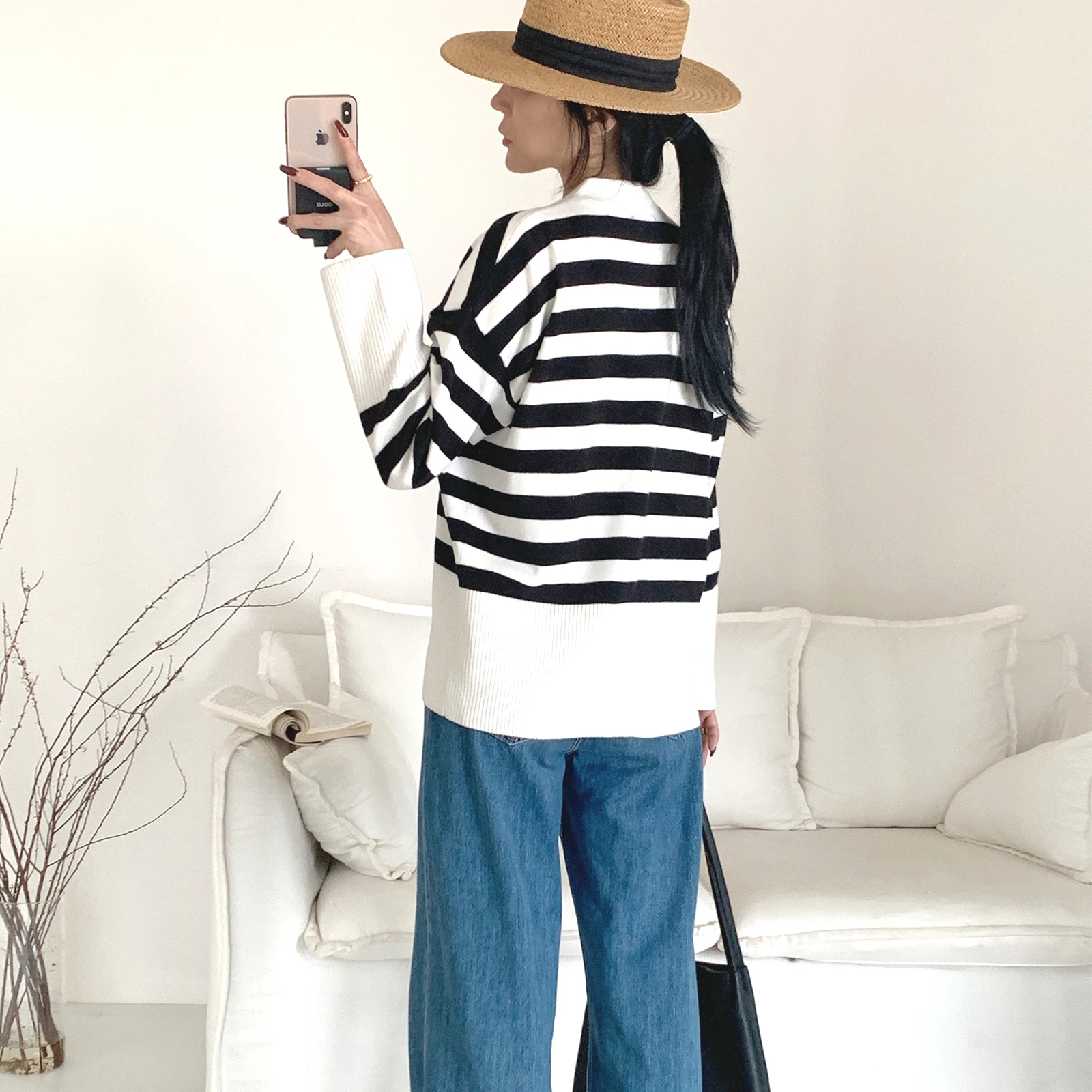 Knitted Cardigan Knit Sweater Custom for Women Stripe Knit Long Sleeve Button Front Cardigan Sweater Vintage Oversized Cardigan