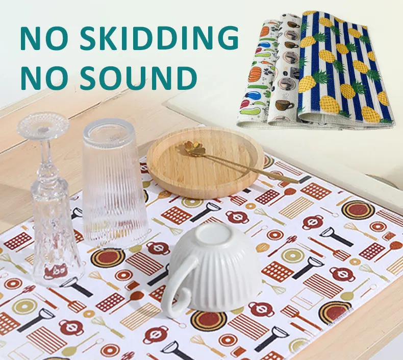 Custom Absorbent Microfiber Kitchen Mat Dish Drying Mat For Kitchen Sink Drainer Microfiber Cushion Pad