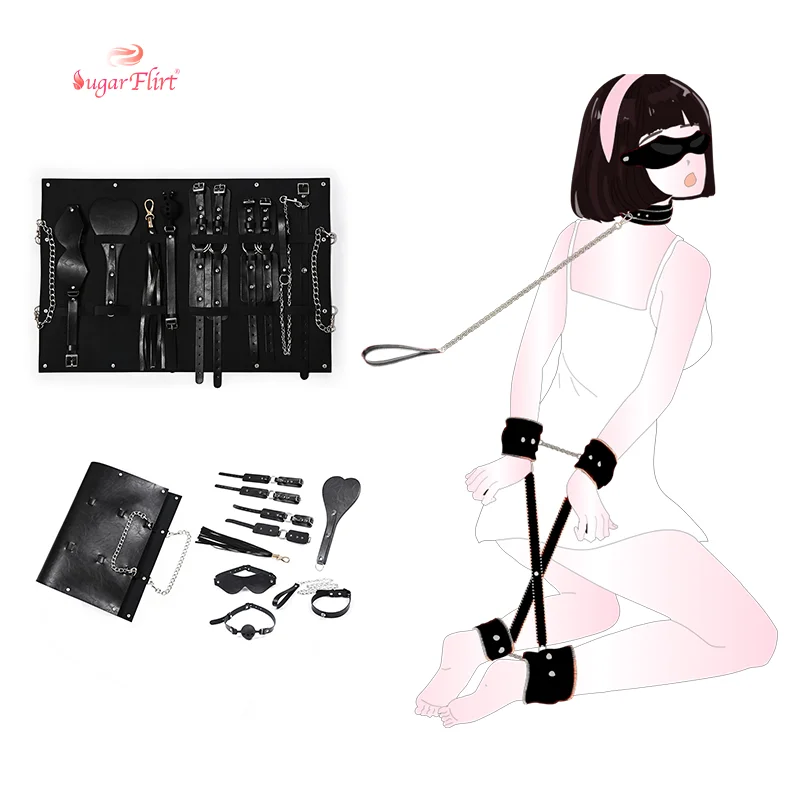 SUGARFLIRT 3Pcs/Set Fetish Sex Toys Seductive Red Bondage Plush Handcuffs Printed Letter Eye Mask BDSM Bondage Set