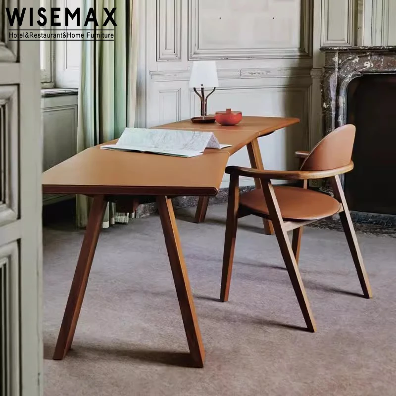 WISEMAX Italian minimalist home office furniture luxurious wooden and leather irregular curved office boss desk working table