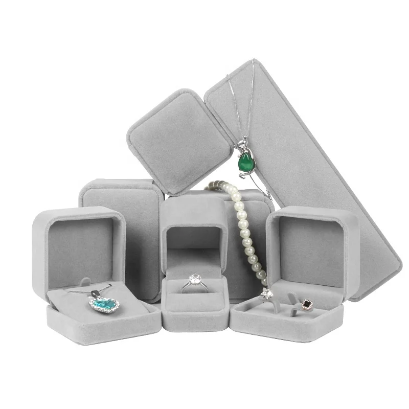 
Factory Price Low MOQ Red Pink White Black Grey Beige Velvet Jewelry Ring Box 