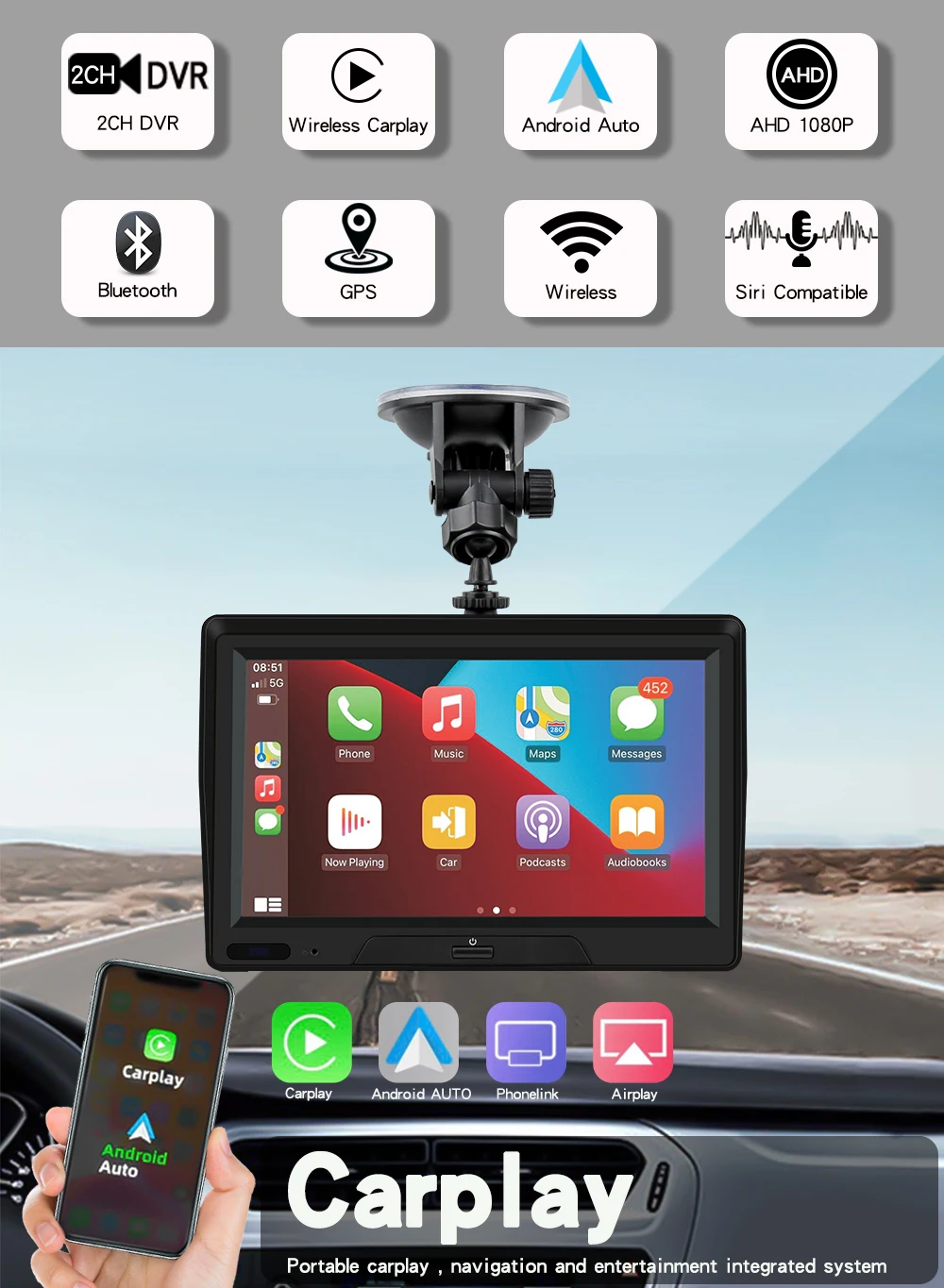 7 inch car camera Touch Screen Linux System wireless Carplay Airplay Android Auto global Navigation Car Dash Cam