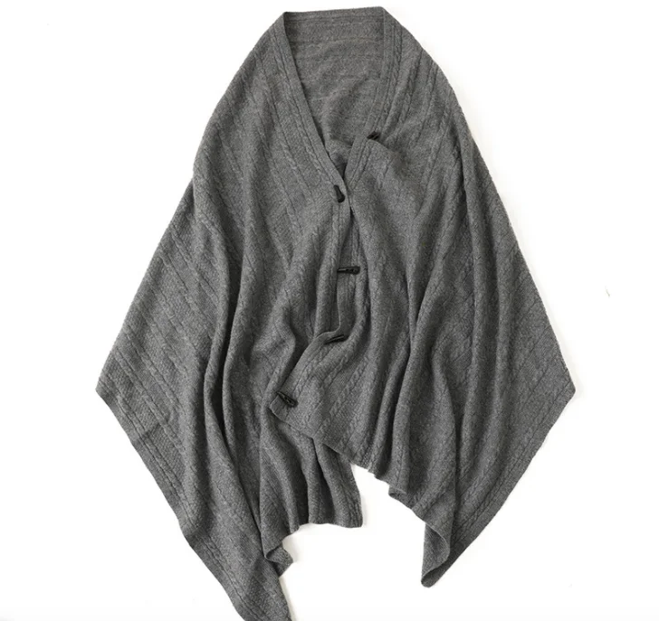 
New autumn and winter cashmere knitted shawl horn button scarf 