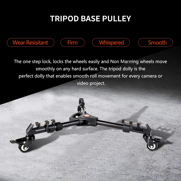 Coman Heavy Duty Dolly Camera Tripod Pulley Bearing Wheel Folding 3 Wheels Slider Tripod Dolly for Video Stand with Portable Bag