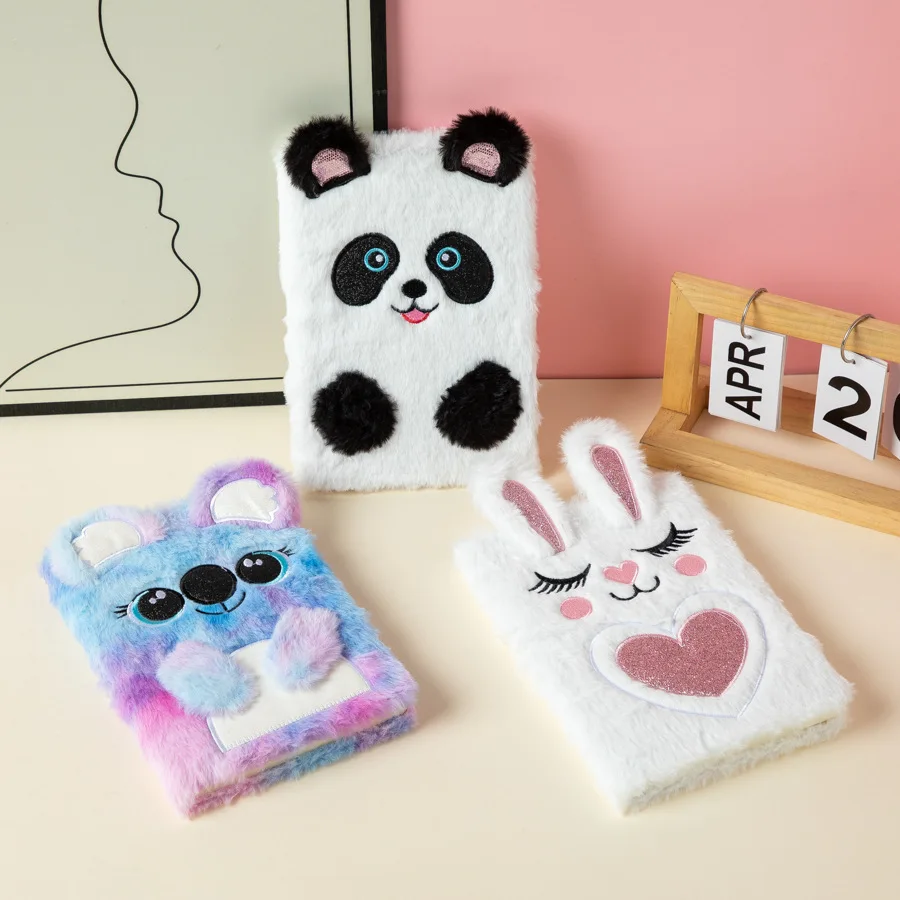 2024 Hot Selling Cute Plush Cover A5 Diary Notebooks Wholesale Custom Girls Cartoon Soft Plush Notebook