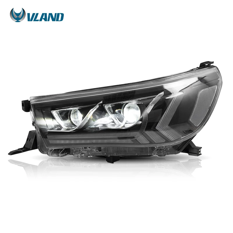  Автомобильная фара в сборе Vland для HILUX/REVO/ROCCO/VIGO 2015-2019 с полным светодиодным и поворотным сигналом + DRL Plug And