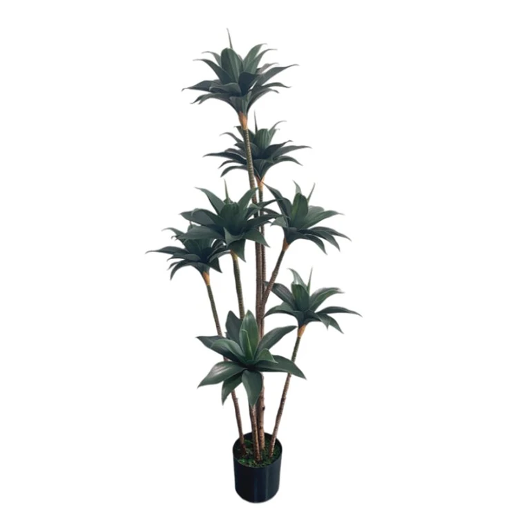 High Quality Lifelike Ornamental Artificial 7 Branches Plastic Aloe Tall Agave Plants Tree Sisalana Green Bonsai Plante