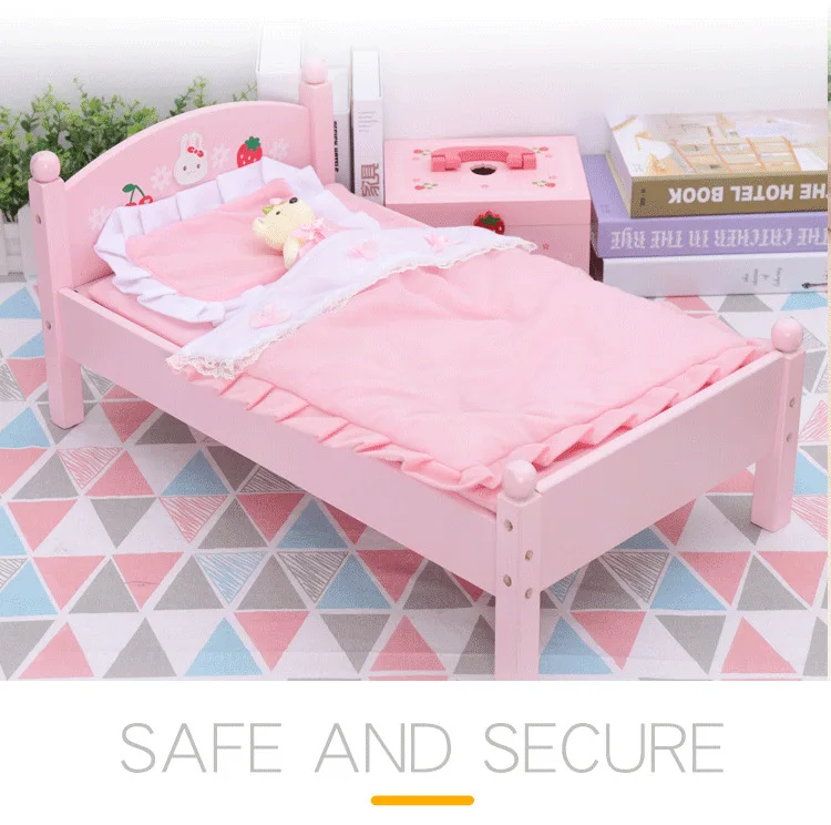 2022 new arrival preschool children wooden pink doll beds girls role-playing games