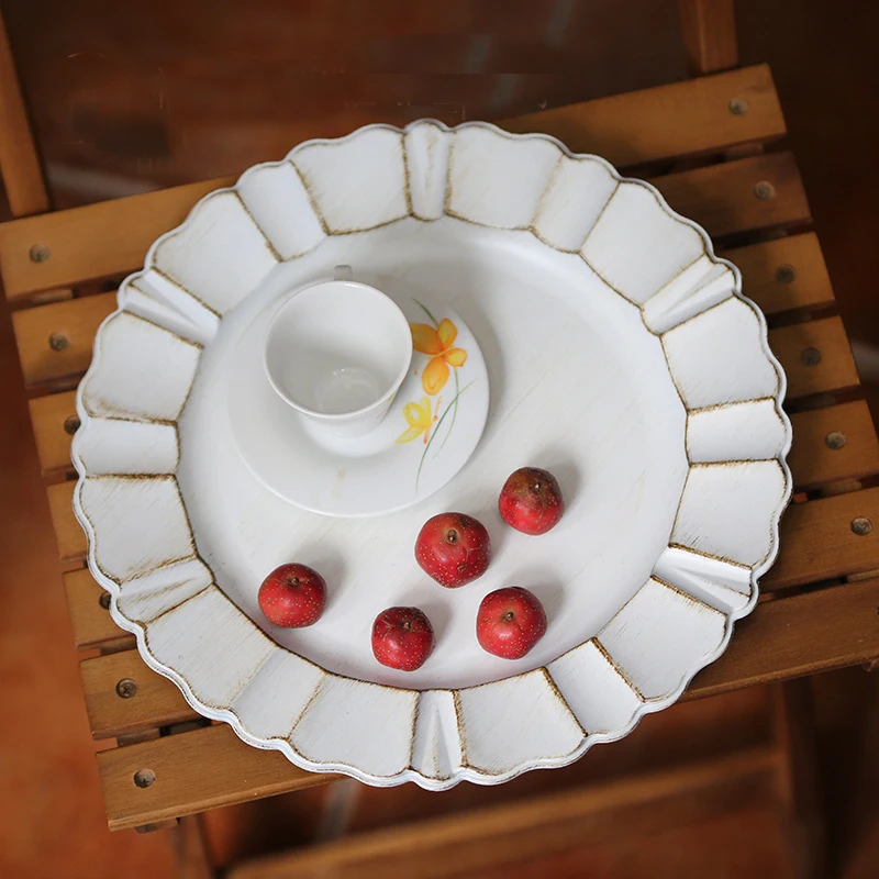 13 inch Vintage Party Banquet Plastic Radial Flower Table Fluted Scalloped White Charger Plates for Wedding Dinner Reception