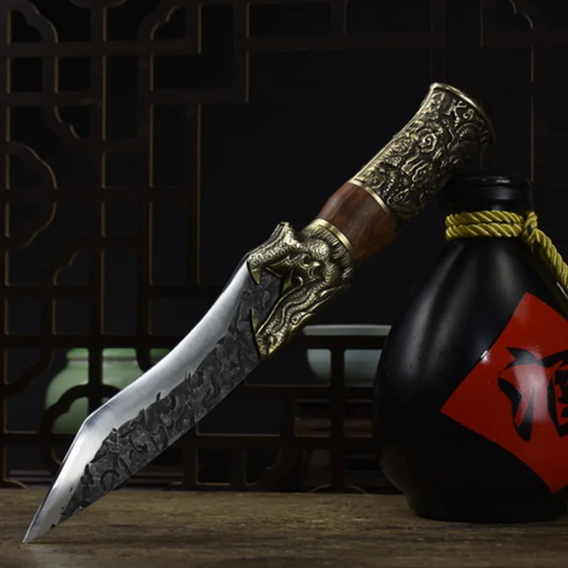 Made in China, 12 inch kitchen cooking knife with wooden handle and copper carving high-end chef knife