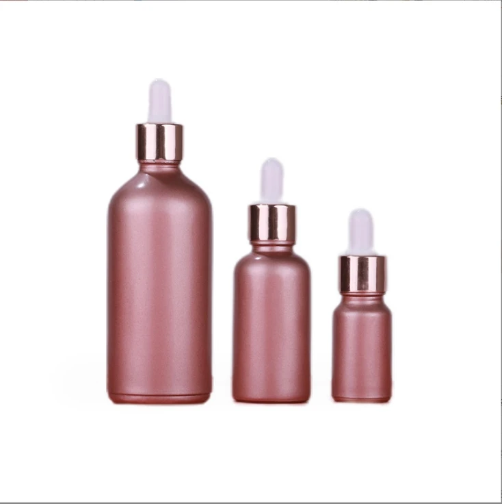 New stock 5-100ml matte rose gold essential oil bottle 30ml dark essence solution dropper bottle cosmetic bottles package