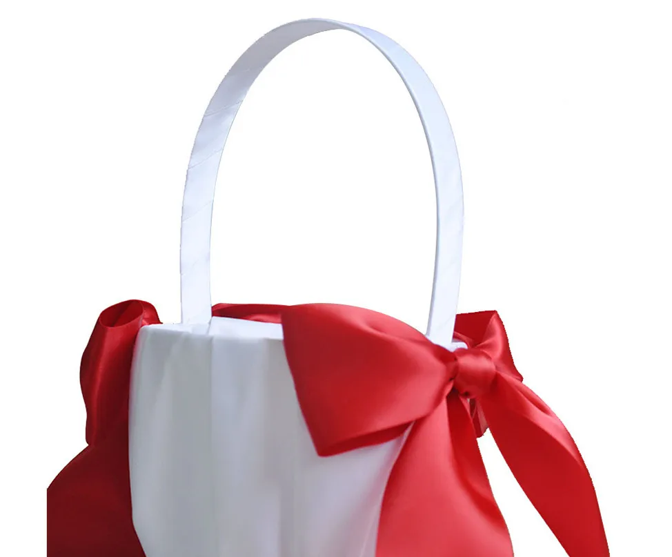 NANTEX popular solid color white satin style bride wedding flower basket knot flower girl   basket