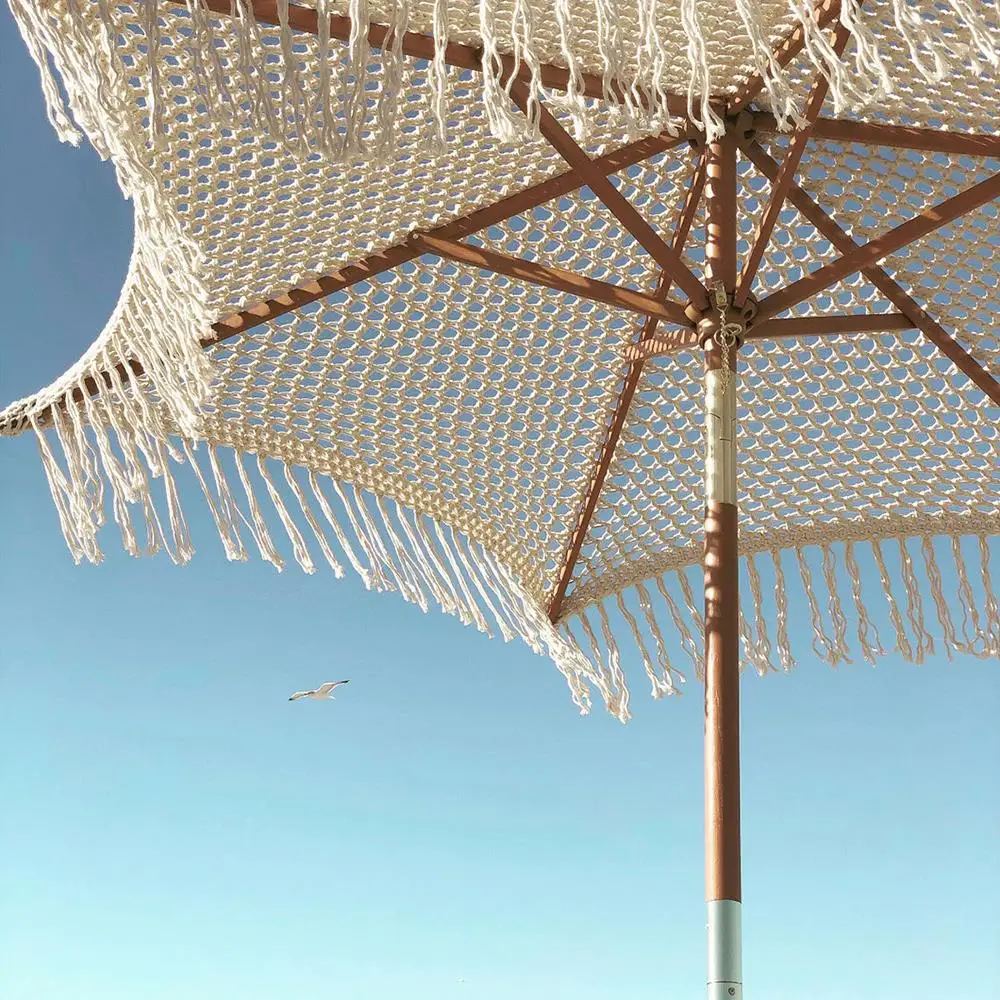 2,5 м роскошный Хобо деревянный шест крючком ручной работы хлопок маркраме патио пляжный зонт с бахромой, двор Патио двор Зонты