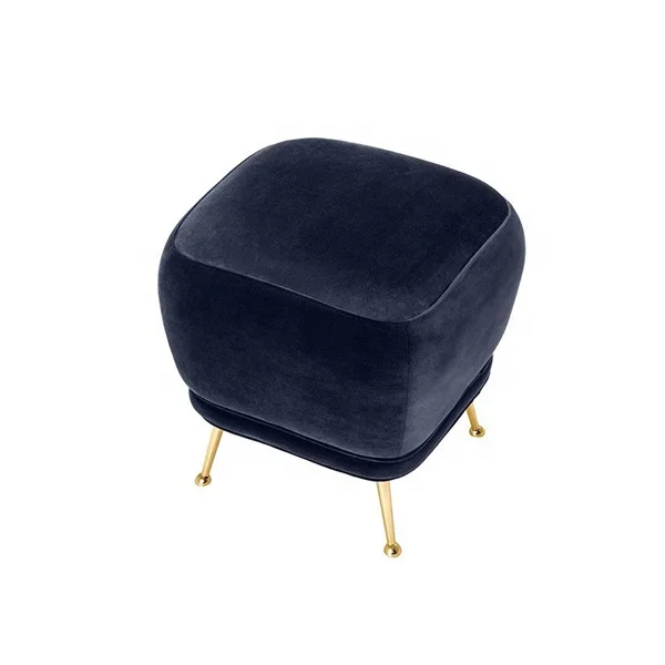
Luxury midnight blue velvet small square stool 
