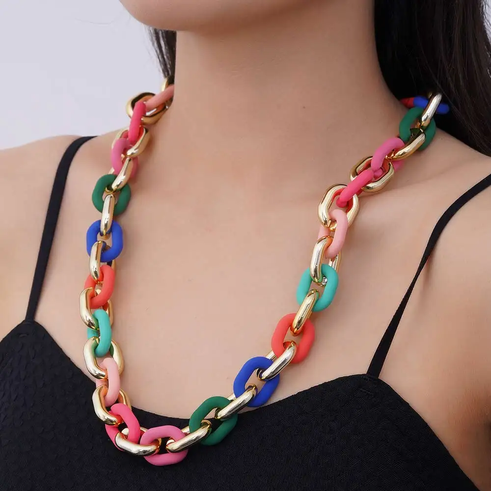Colorful Acrylic Chunky Chain Necklaces  Bohemia Thick Cable Chain