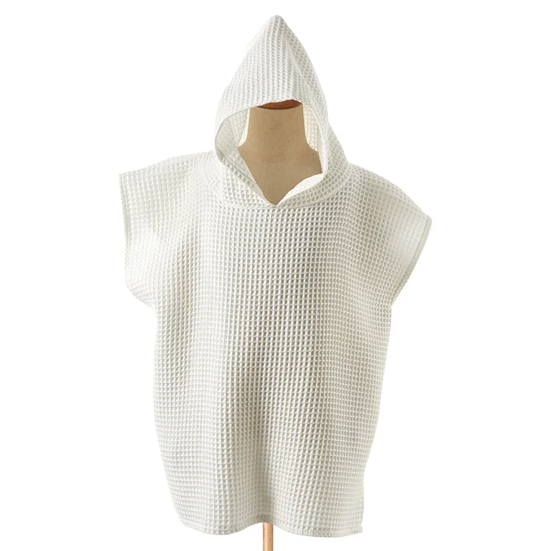 Big Hood Outdoor Change Robe Four Seasons Baby Bath Wearable Towel 100% Waffle Cotton Kids Soft Short Sleeve Beach Poncho Towel