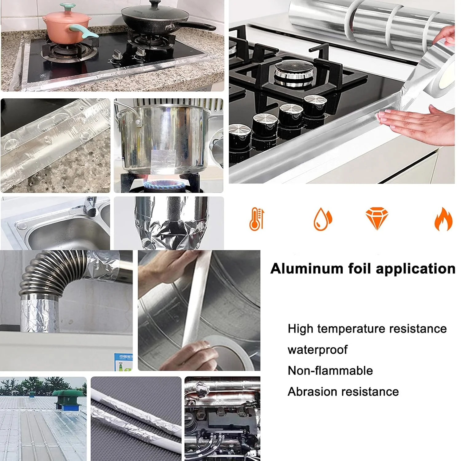 Heavy Duty Metal Insulation Aluminum Foil Ductwork Tape,Waterproof Dryer Leak Repair HVAC Tape